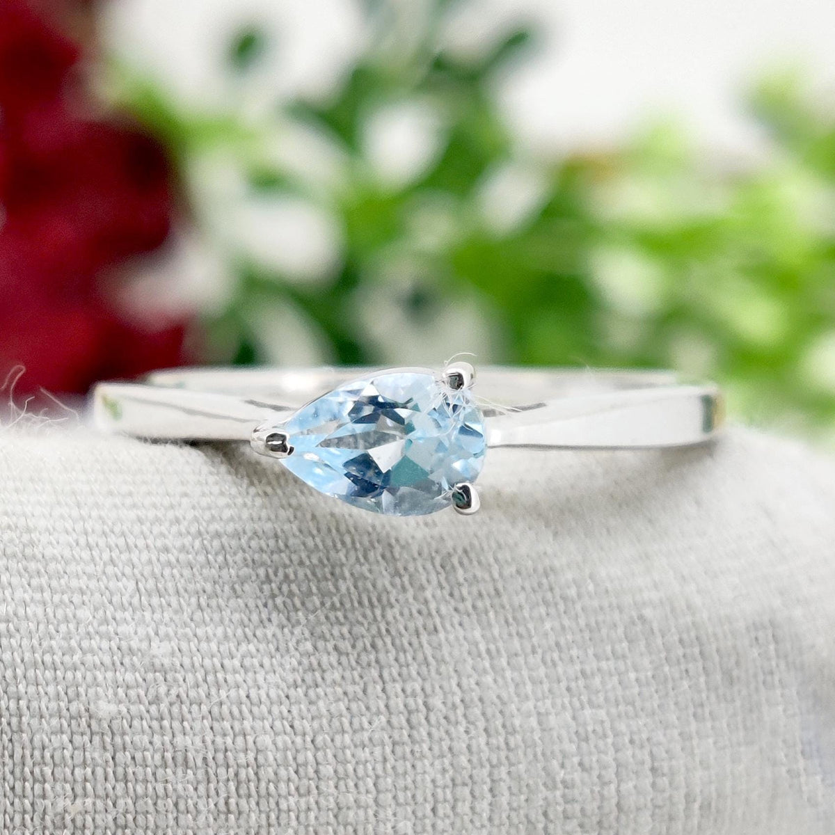 Blue Topaz Sterling Silver Ring: Pear Gemstone Stacking Band Jewelry, December Birthstone Gift