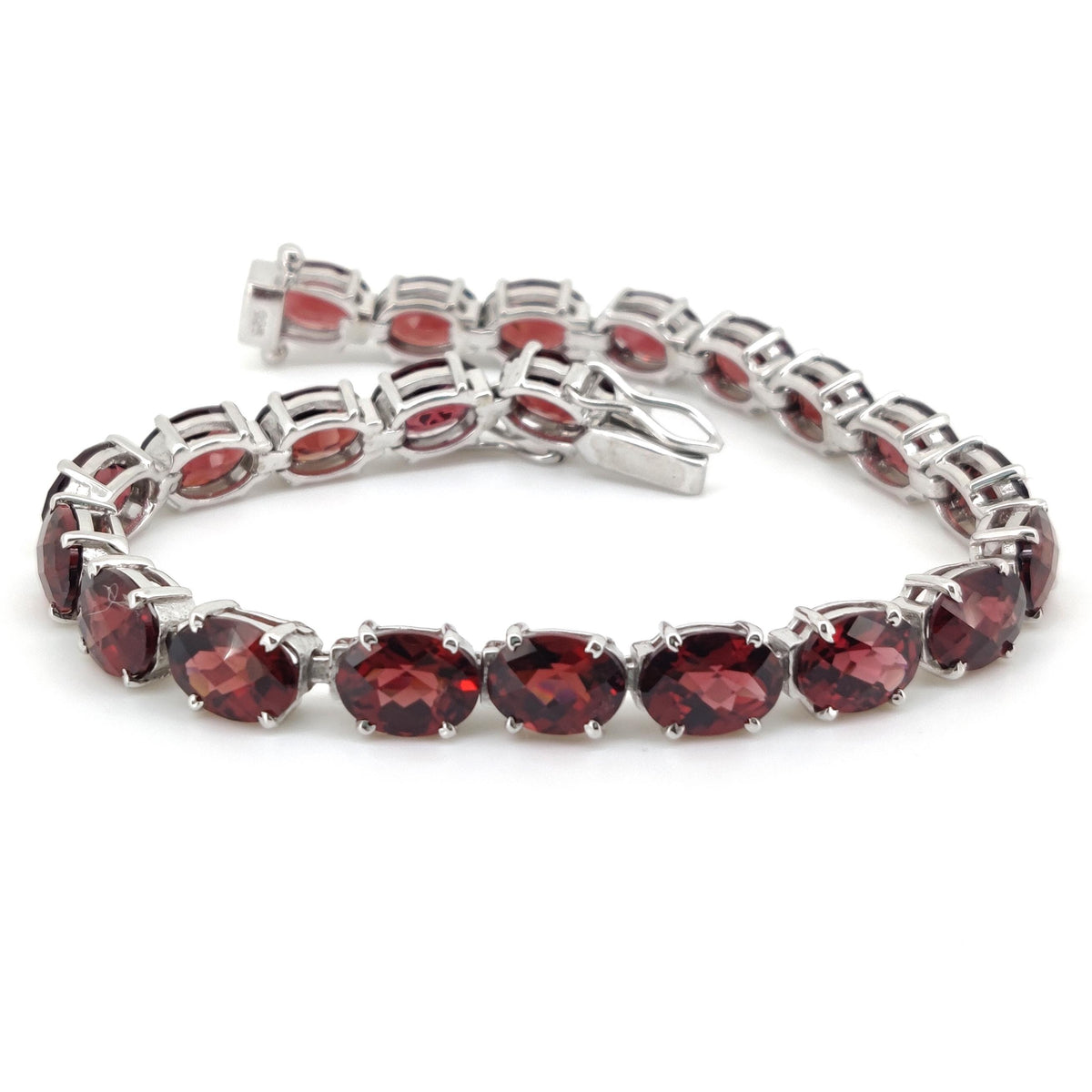Garnet Tennis Bracelet, Sterling Silver, January Birthstone, Oval Gemstone Jewelry