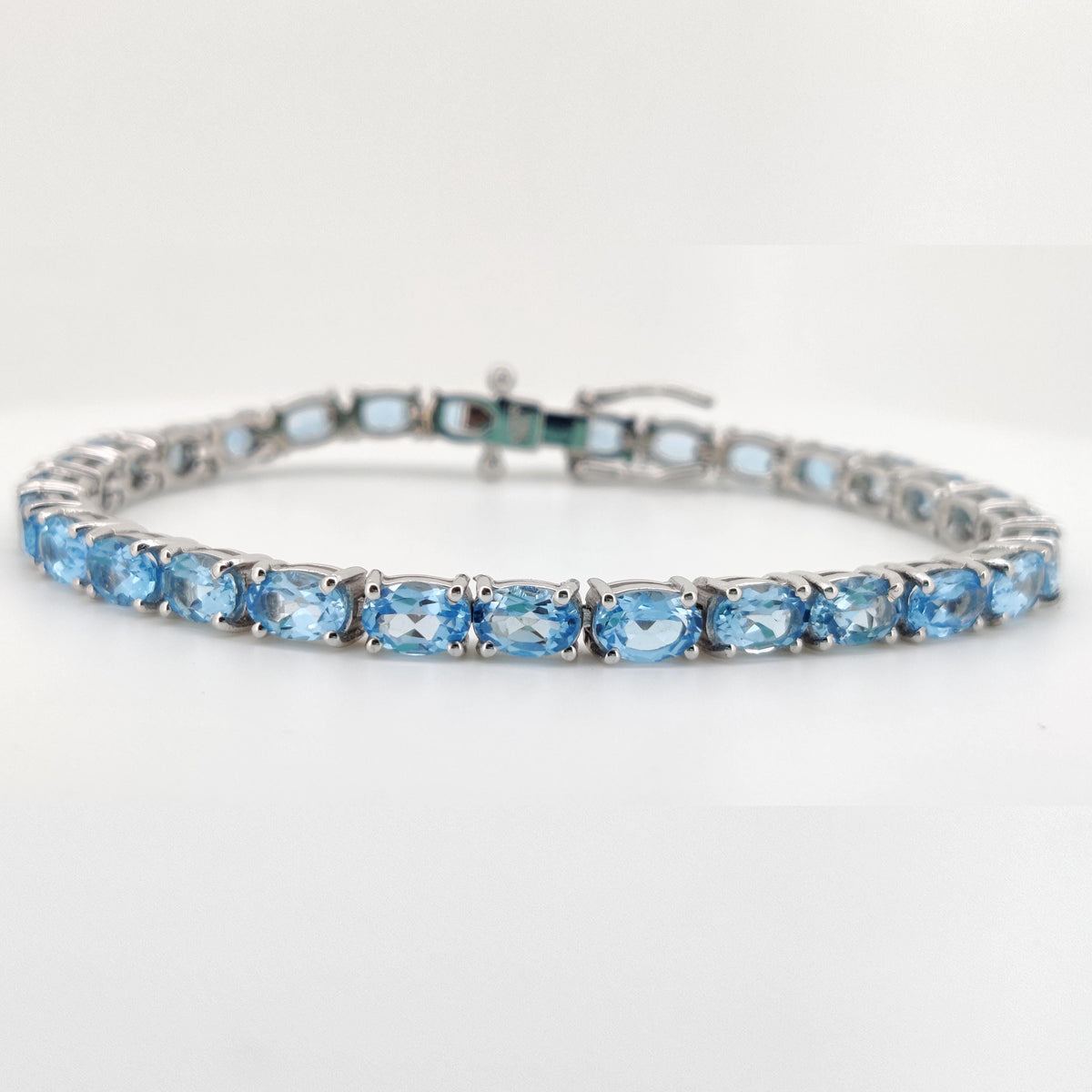 Oval Swiss Blue Topaz Tennis Bracelet, Sterling Silver, December Birthstone, Wedding Jewelry