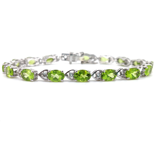 Natural Peridot Tennis Bracelet, Sterling Silver, August Birthstone, Handmade Jewelry