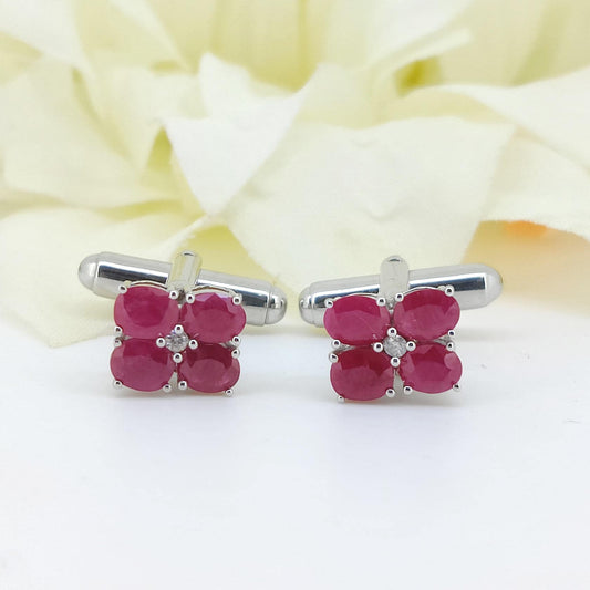 Handcrafted Natural Ruby Cufflinks, 925 Sterling Silver, Oval Gemstone, July Birthstone Accessories