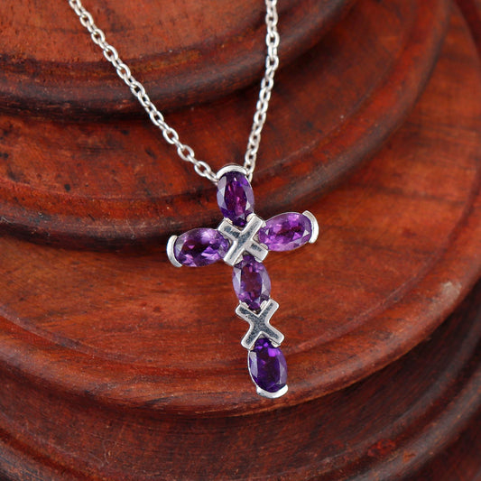 Amethyst Sterling Silver Cross Pendant: Dainty Gothic Jewelry