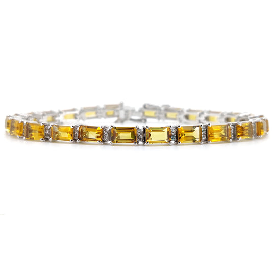 Natural Citrine Octagon Cut Tennis Bracelet, 925 Sterling Silver, November Birthstone Jewelry