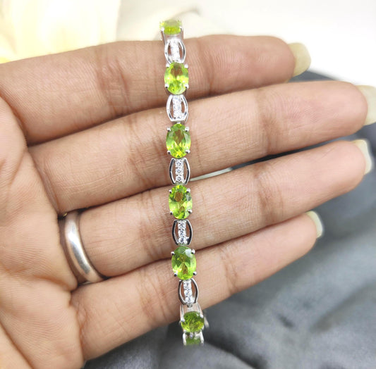 Oval Peridot Tennis Bracelet, Sterling Silver, August Birthstone, Wedding Gift