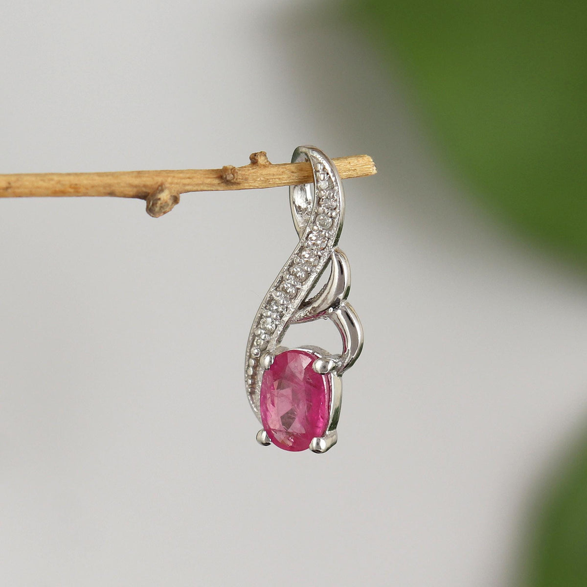 Oval Ruby Pendant Necklace, 7x5mm Sterling Silver, July Birthstone Jewelry
