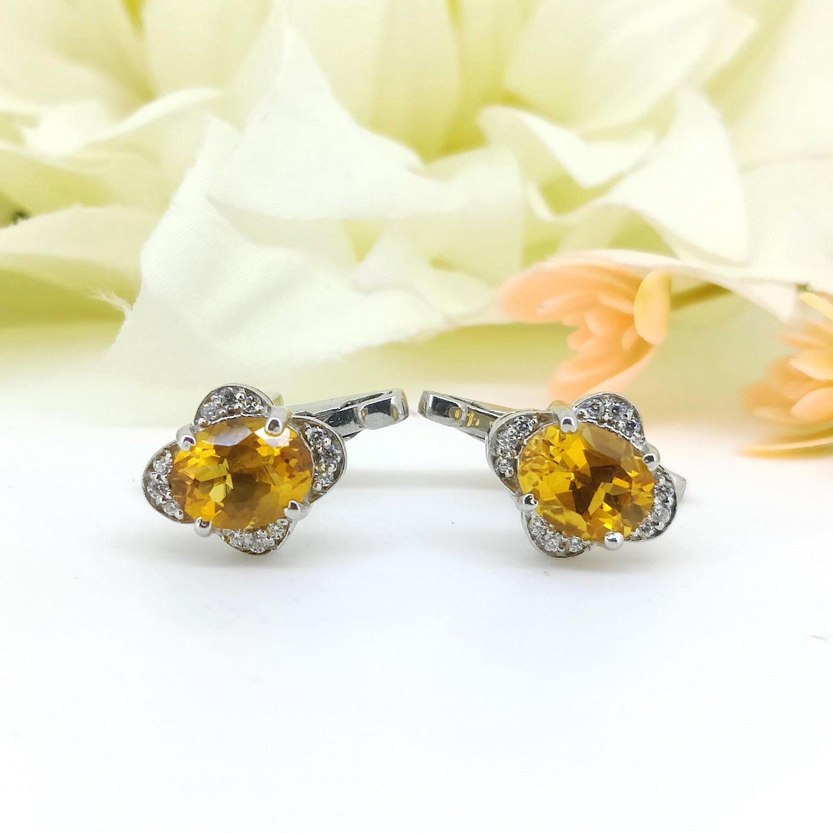 Natural Citrine Oval Cufflinks, 925 Sterling Silver, November Birthstone, Men's Accessories