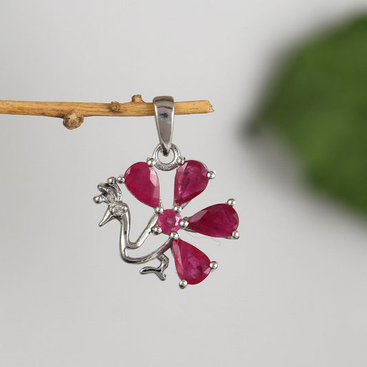 Natural Ruby Peacock Pendant-925 Sterling Silver Jewelry-July Birthstone Pendant