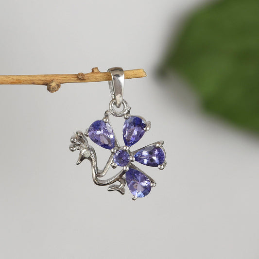Tanzanite Gemstone Pendant-925 Sterling Silver-December Birthstone -Diamond Minimalist Necklace-Peacock Jewelry