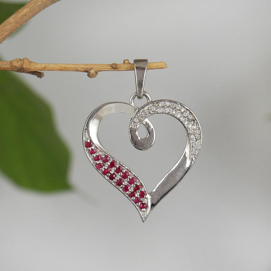 Natural Ruby Heart Pendant-Diamond Pendant Necklace-925 Sterling Silver Jewelry-July Birthstone-Gemstone Silver Jewelry-Gift for her