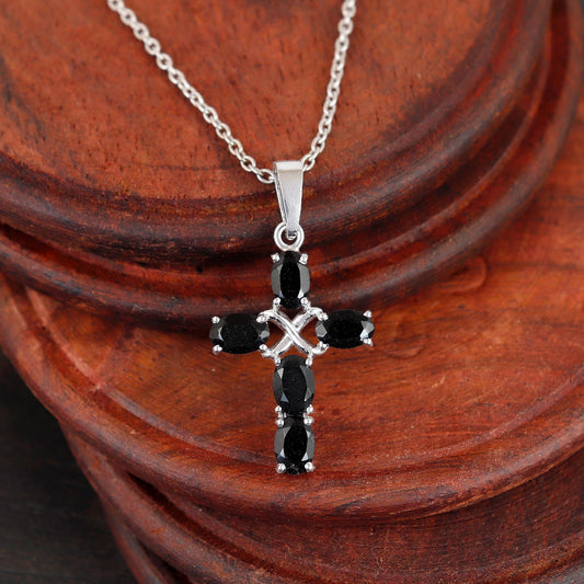 Black Onyx Cross Pendant: Sterling Silver Holy Cross Necklace Christmas Gift Her