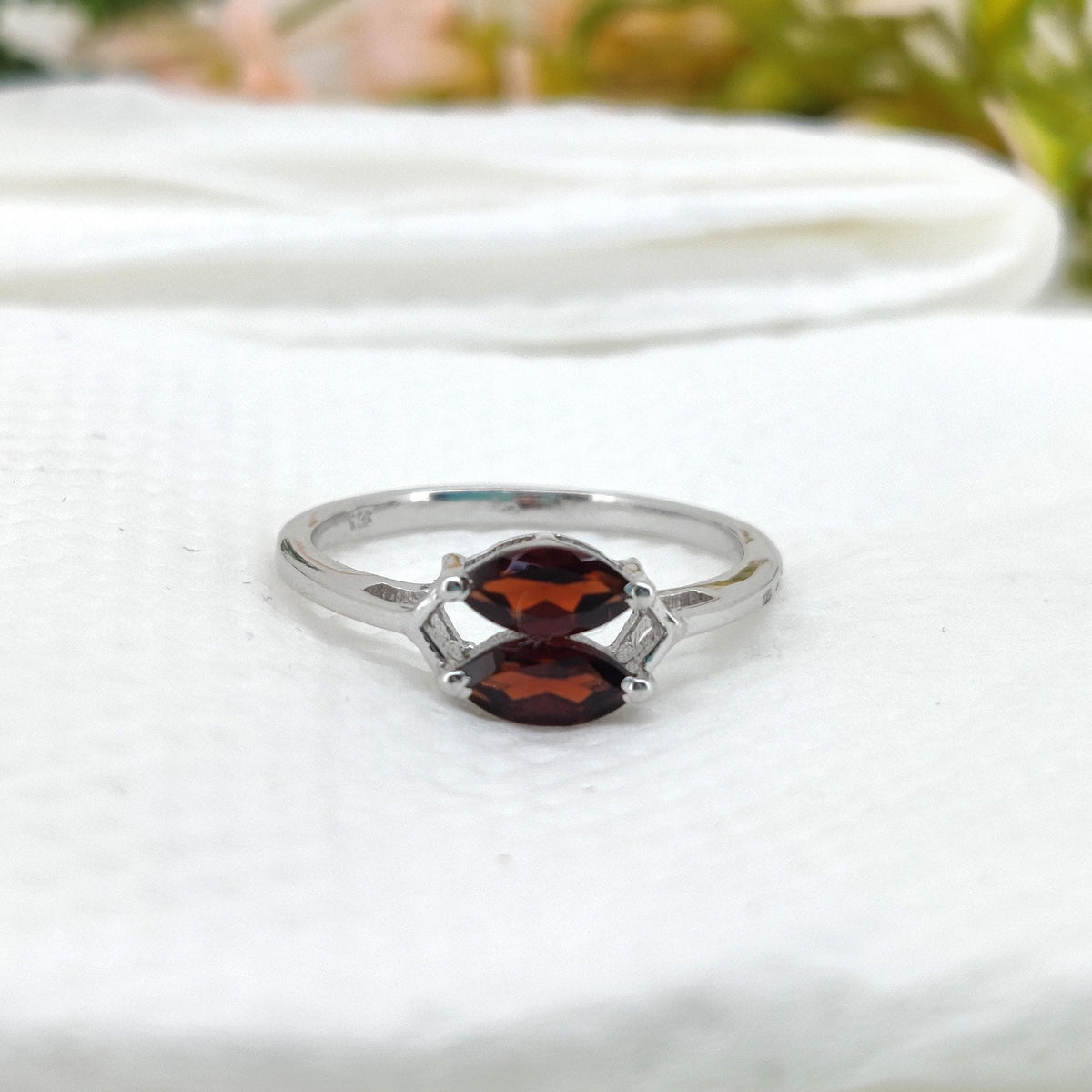 Natural Garnet Ring: Silver Handmade Stacking ring, Gifts For Her