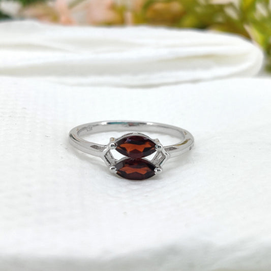Natural Garnet Ring: Silver Handmade Stacking ring, Gifts For Her