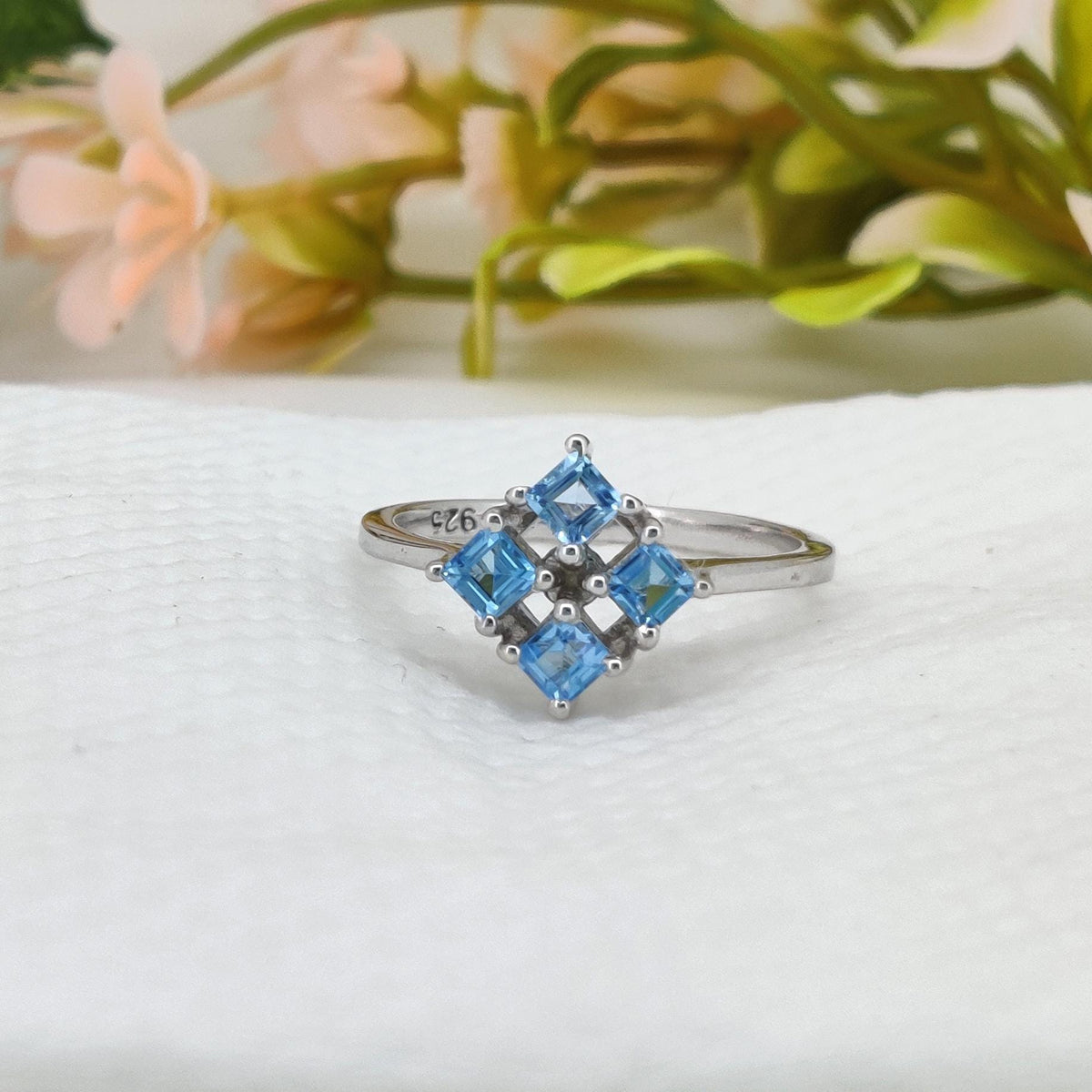 Genuine Blue Topaz Gemstone Ring, Elegant Handmade Silver Anniversary Gift