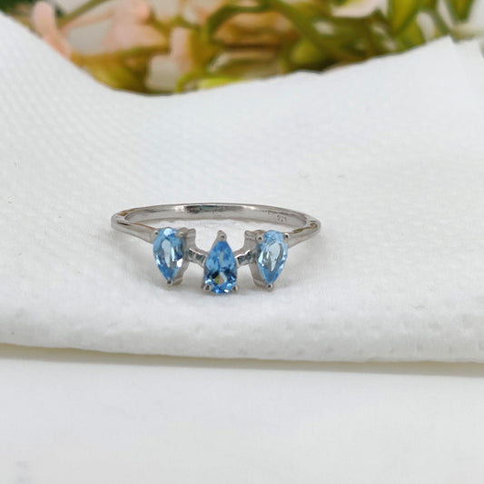 925 Silver Blue Topaz Ring: Pear Cut December Gift for her