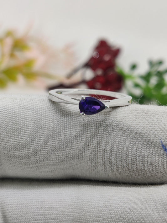 African Amethyst Sterling Silver Ring: Pear Gemstone Stacking Band, Gifts For Her