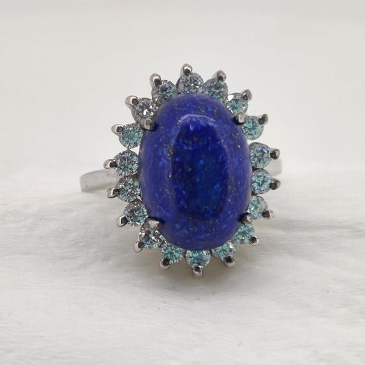 Natural Lapis Lazuli Ring: Sterling Silver Boho Cabochon Jewelry