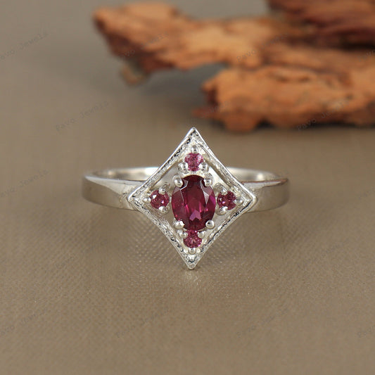 Rhodolite Garnet Ring: Oval Pink Gemstone, Sterling Silver