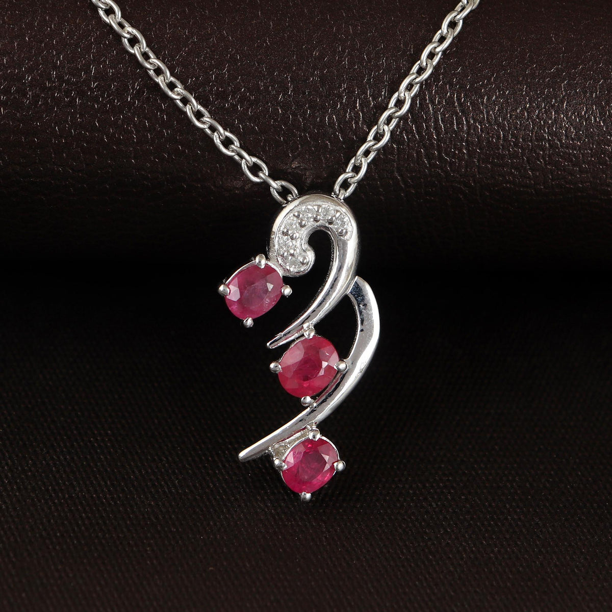 Ruby Diamond Pendant Necklace: 925 Sterling Silver, July Birthstone