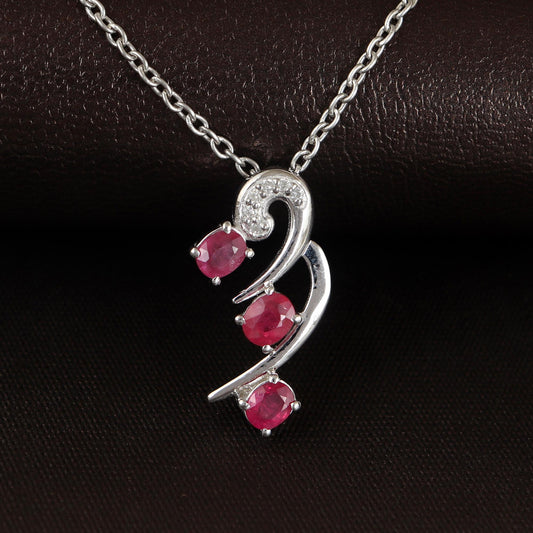 Ruby Diamond Pendant Necklace: 925 Sterling Silver, July Birthstone