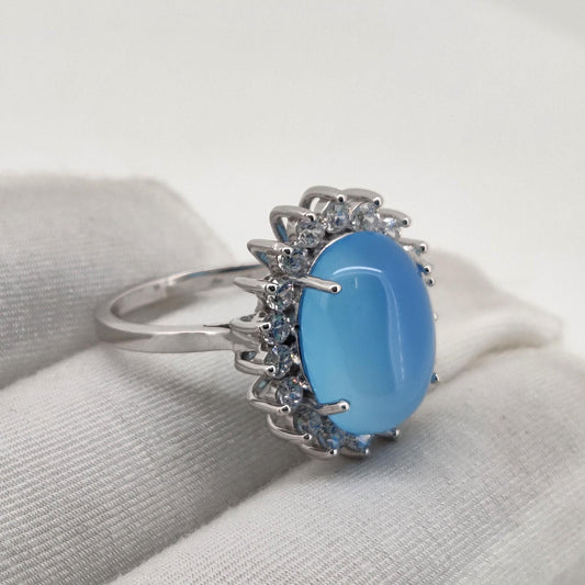 Blue Chalcedony Ring Sterling Silver Handmade Gemstone Gift For Her
