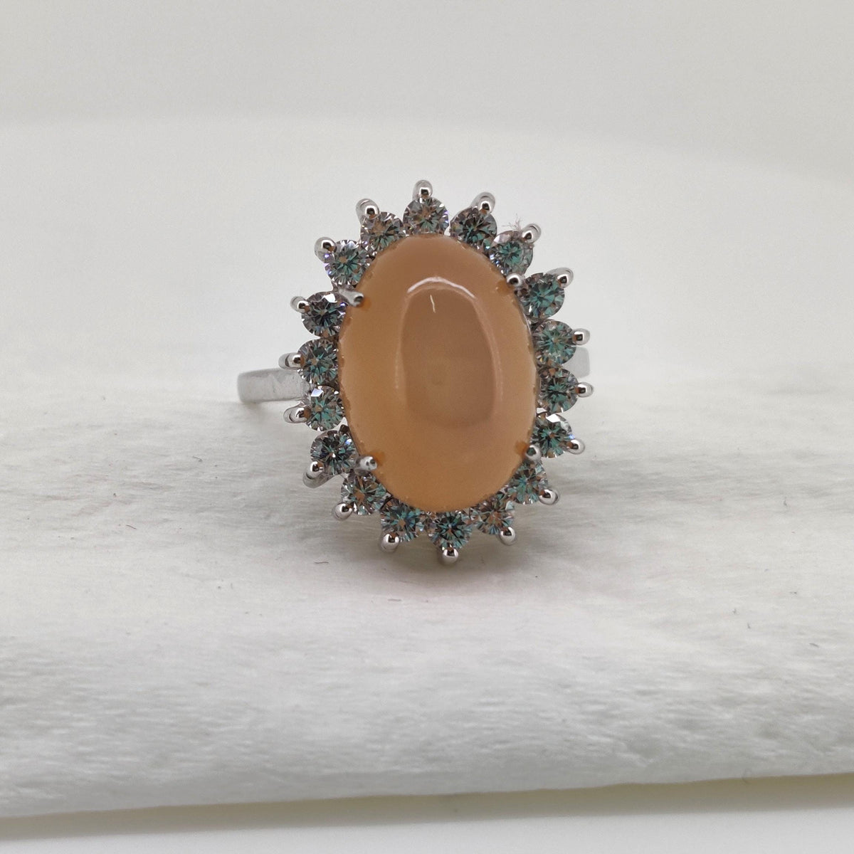 Peach Moonstone Ring Sterling Silver Handmade Gemstone Gift For Her