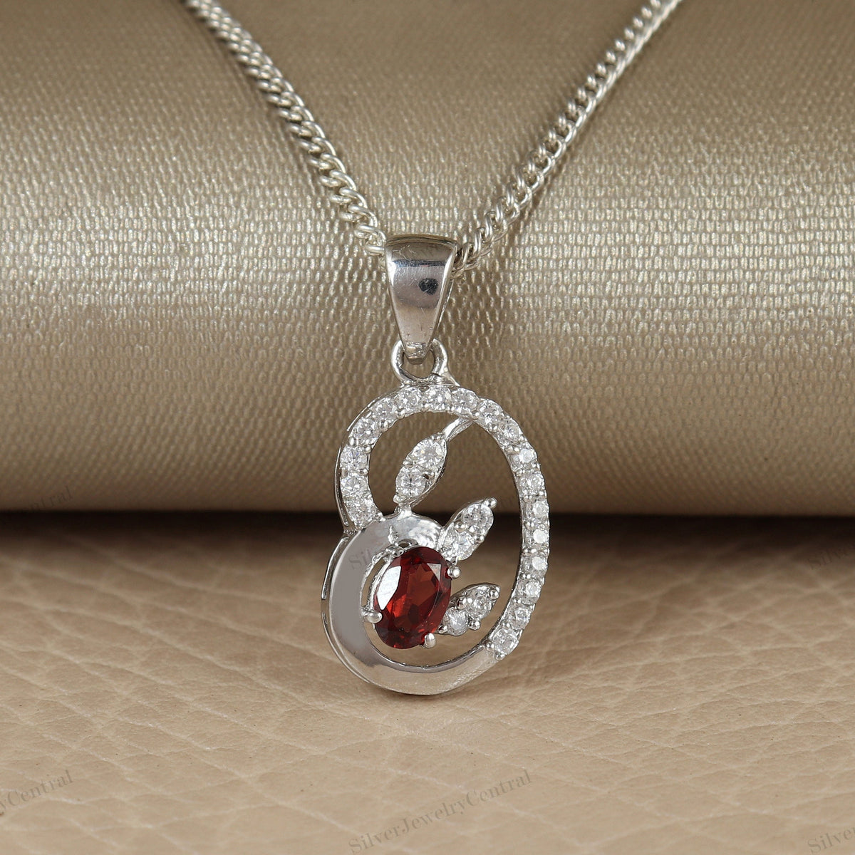 Garnet Cluster Pendant: 925 Sterling Silver January Birthstone