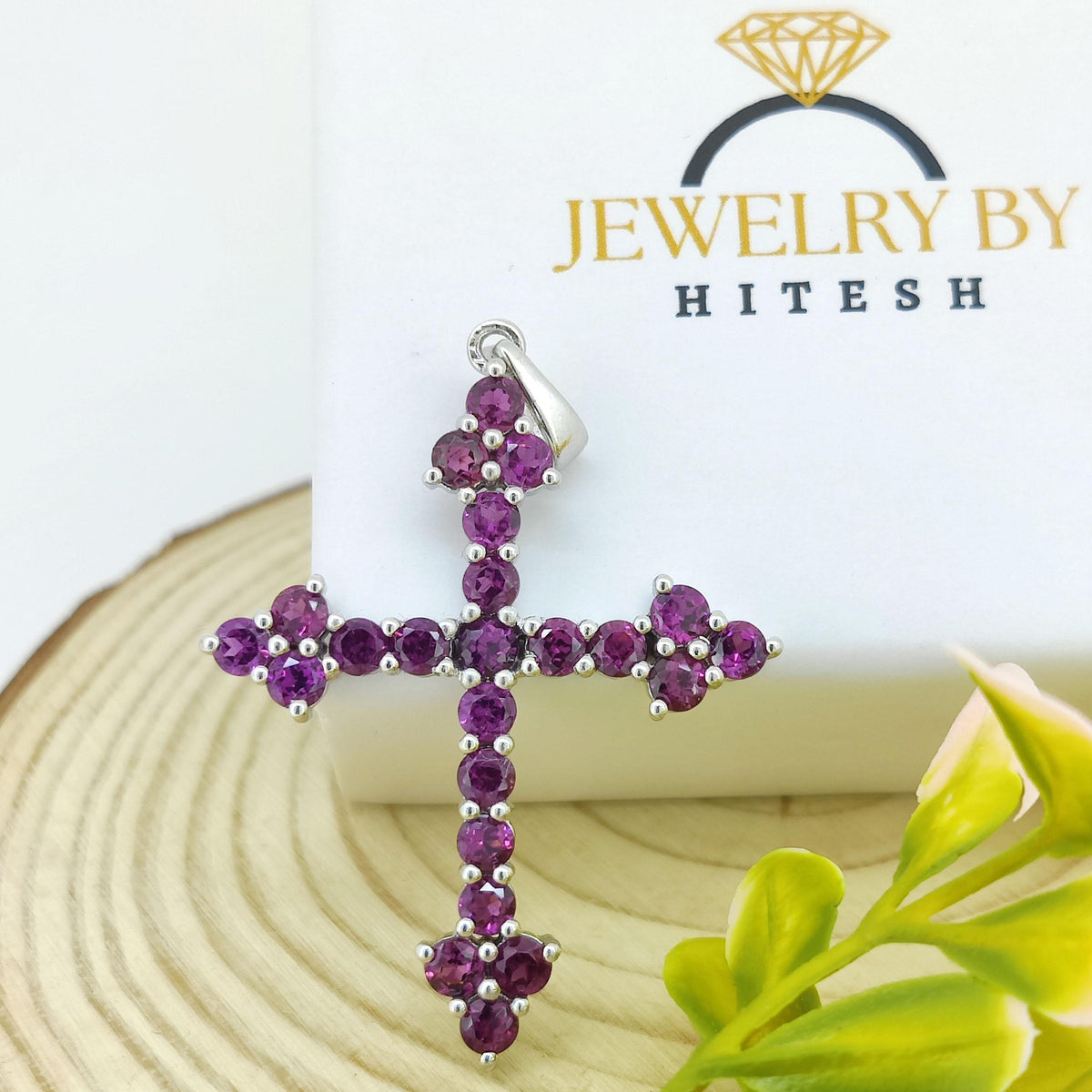 Natural Rhodolite Garnet Cross Pendant-925 Sterling Silver Jewelry-Round Gemstone-Holy Cross Pendant-January Birthstone-Gift for engagement