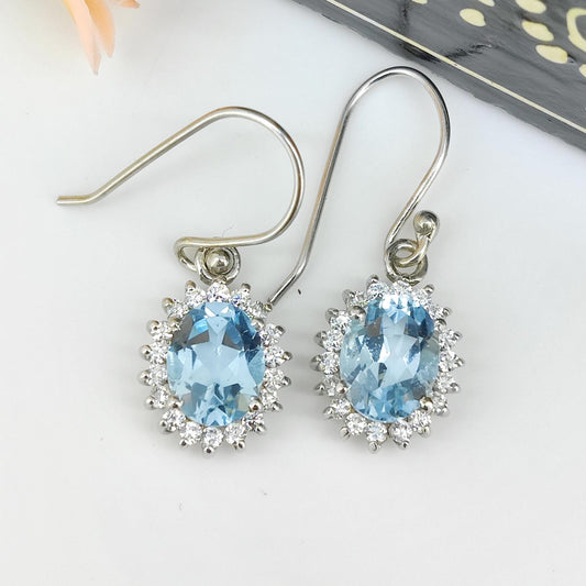Natural Blue Topaz Earring-Sterling Silver -December Birthstone-Blue Topaz Jewelry-Gift For Wife