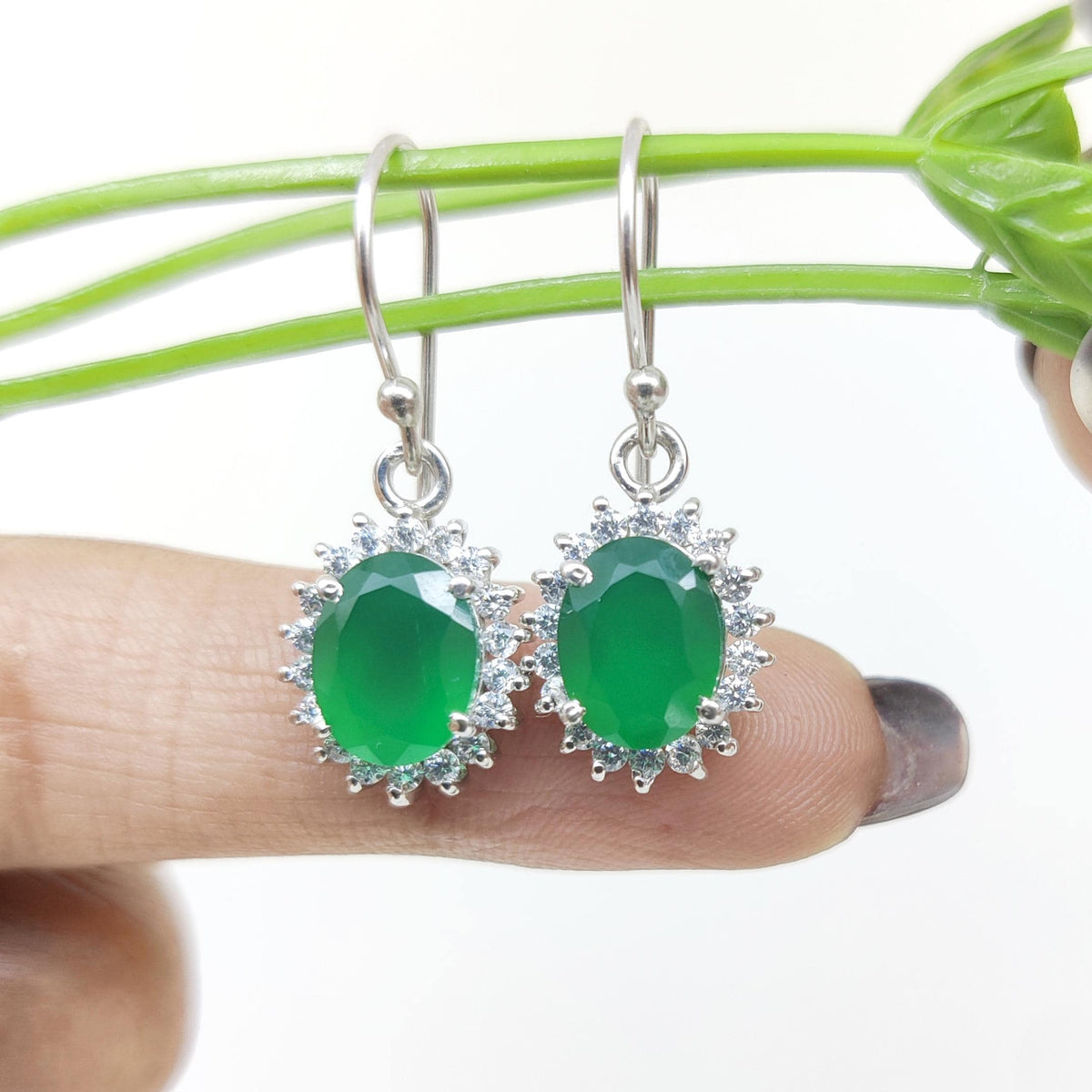 Green Onyx Sterling Silver Earrings: May Birthstone Dangle Drop Jewelry