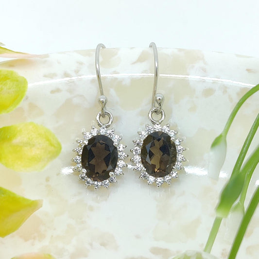 Smoky Quartz Dangle Earrings: Sterling Silver Gemstone Cluster