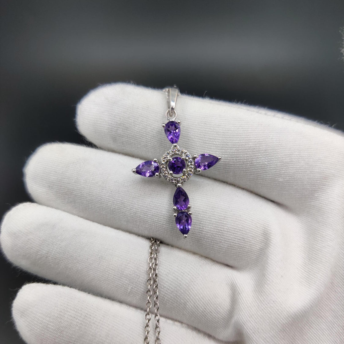 Amethyst Cross Pendant, Sterling Silver Unique Handmade Necklace Jewelry For Women