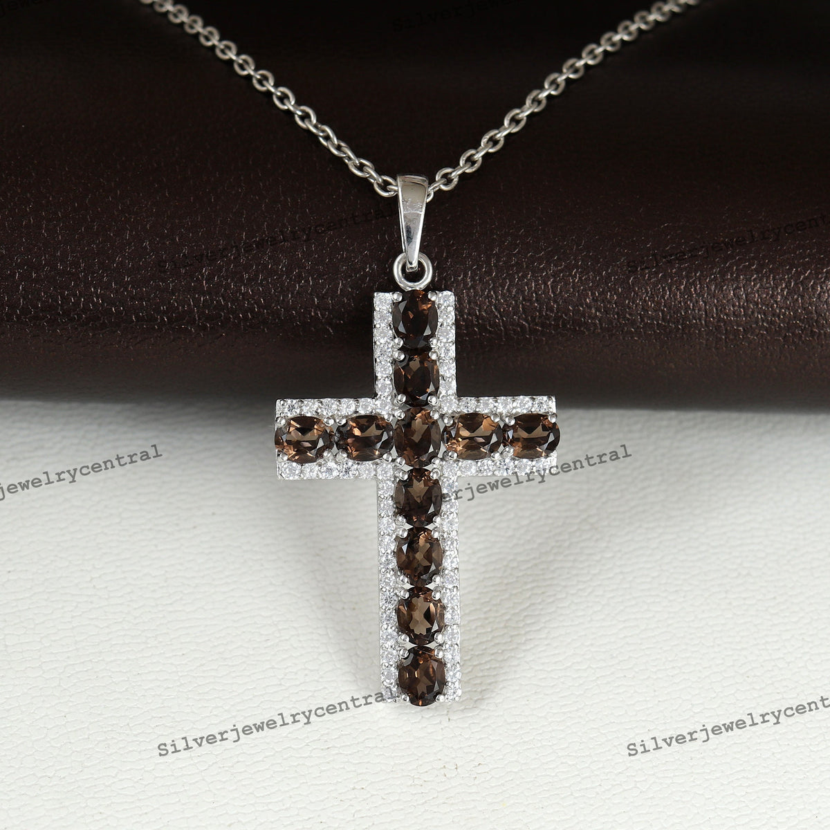 Smoky Quartz Cross Pendant: 925 Sterling Silver Holy Jewelry