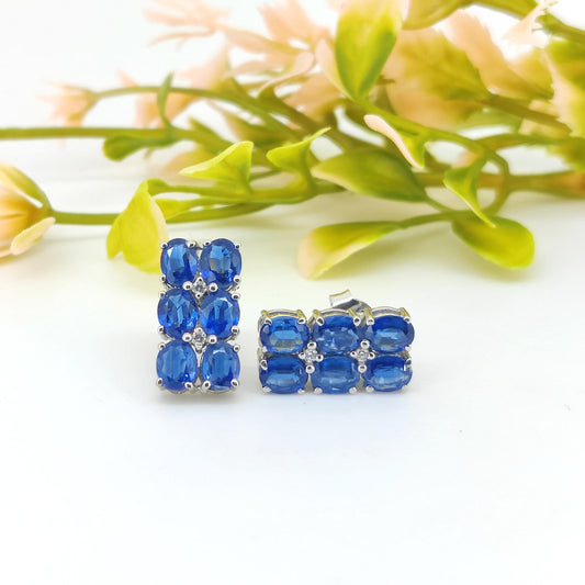 Blue Kyanite Stud Earrings: Sterling Silver September Birthstone