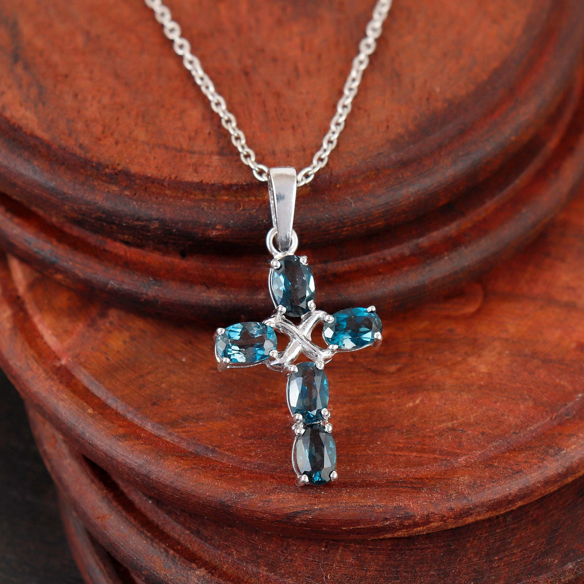 Blue Topaz Cross Pendant: Sterling Silver Holy Cross Necklace For Christmas