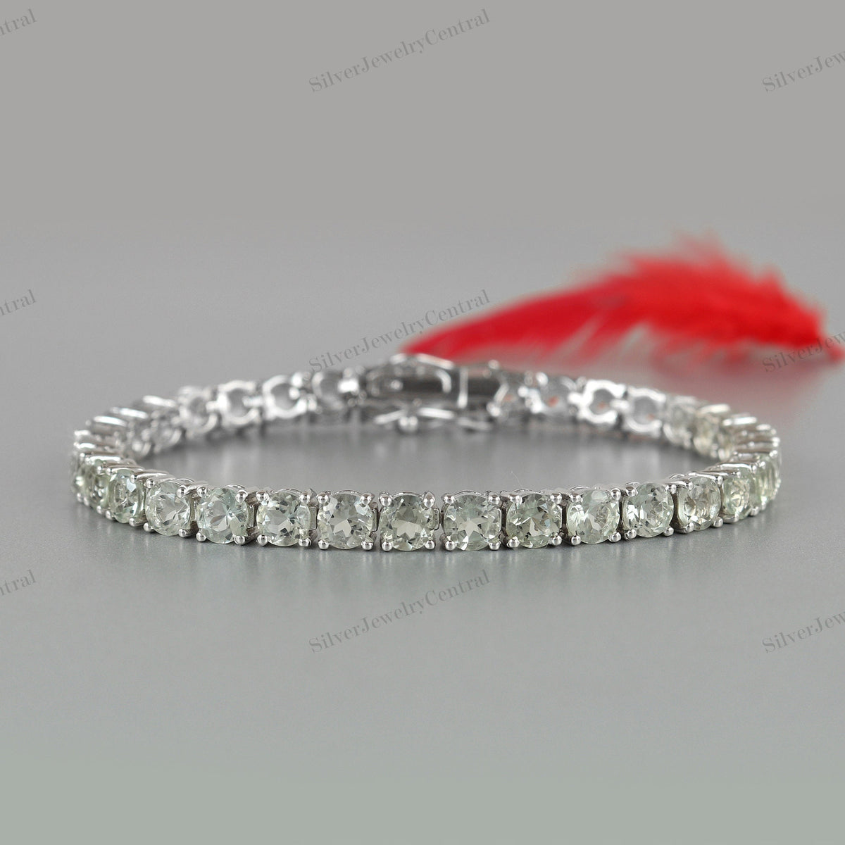 Green Amethyst Tennis Bracelet: Sterling Silver February Birthstone