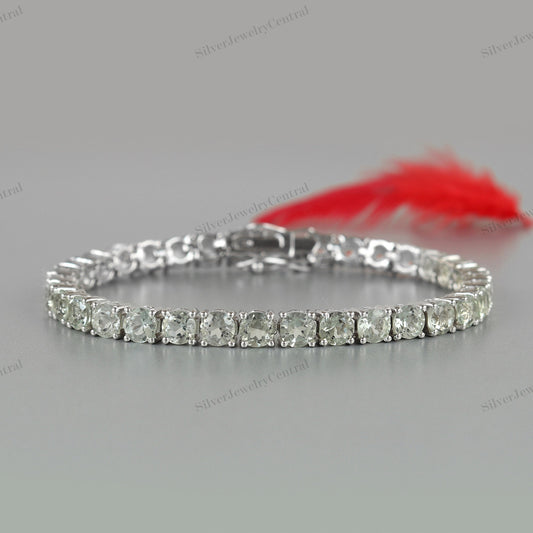 Green Amethyst Tennis Bracelet: Sterling Silver February Birthstone