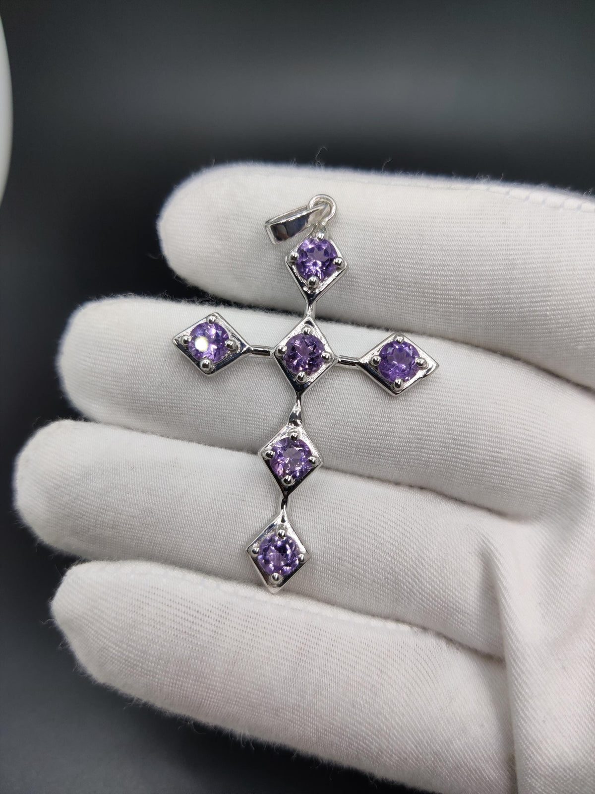 Unique Handmade Sterling Silver Amethyst Holy Cross Pendant Christmas Jewelry