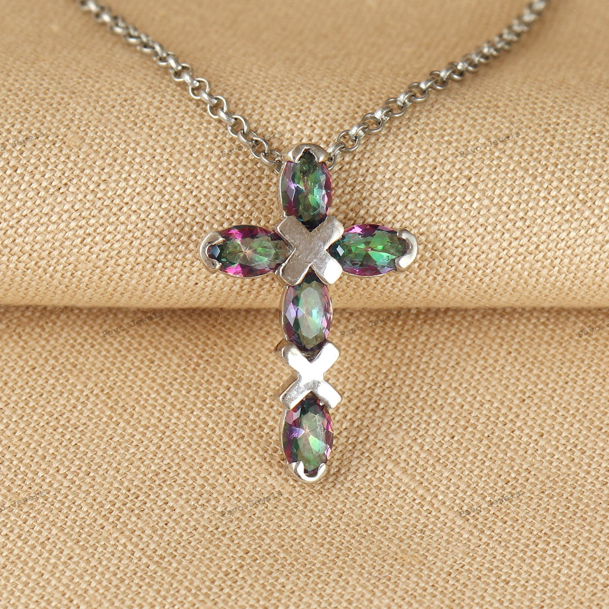 Mystic Topaz Cross Pendant: 925 Sterling Silver November Birthstone