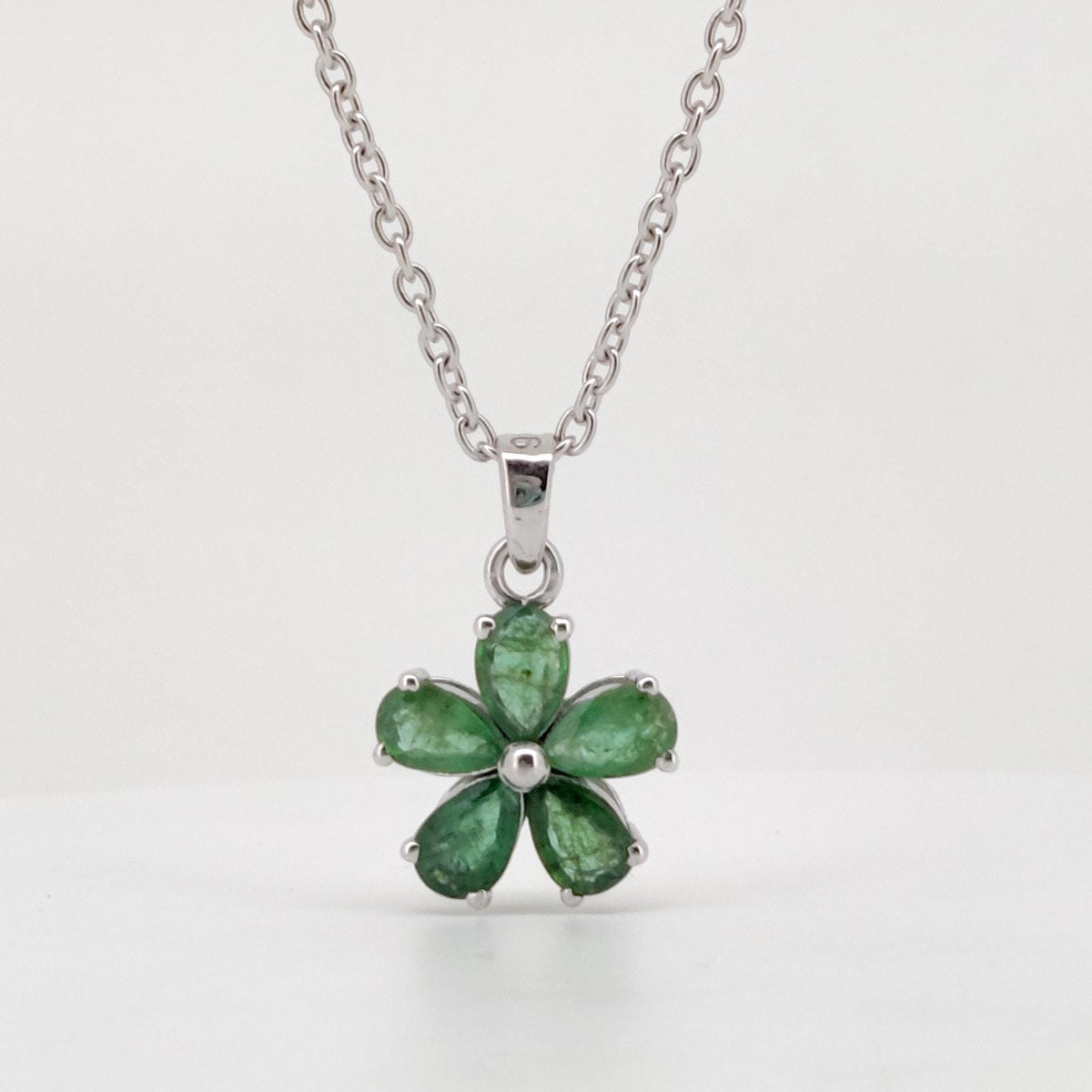 Emerald Flower Pendant, Handmade Sterling Silver, Green Emerald Jewelry, May Birthstone, Anniversary Gift