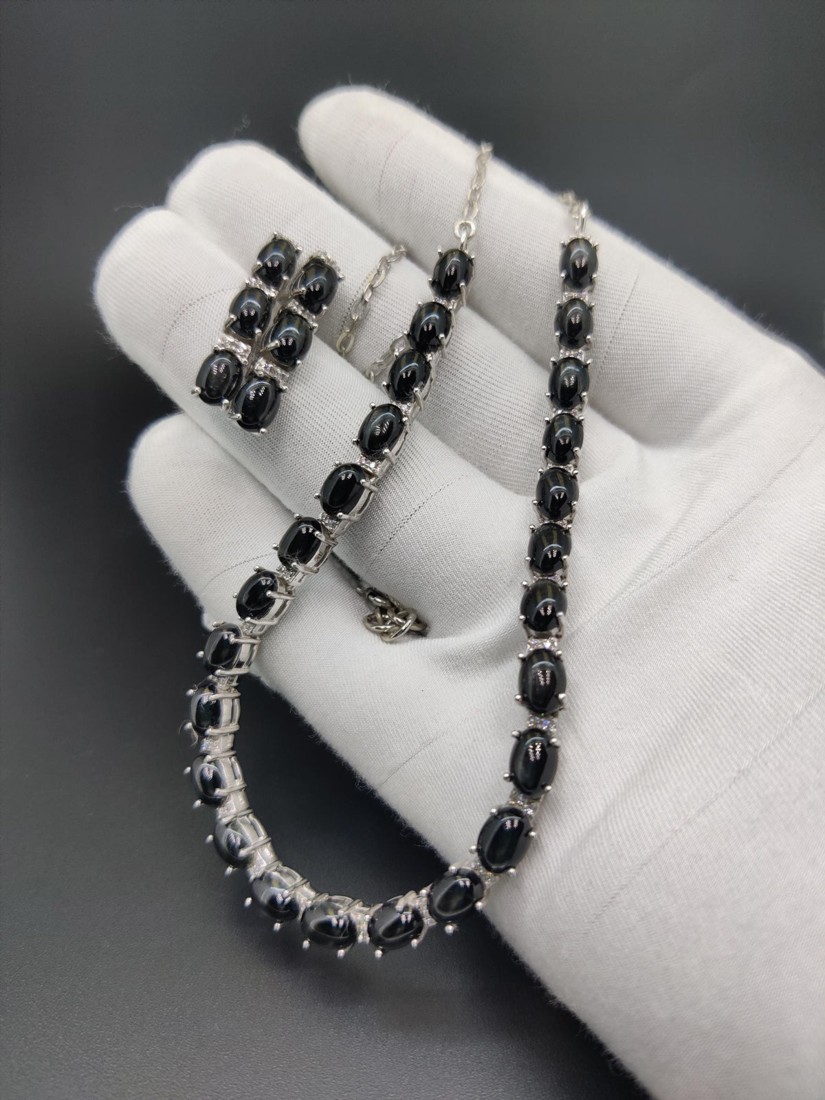 Black Star Necklace Earrings Set, Sterling Silver, Handmade Gemstone Jewelry