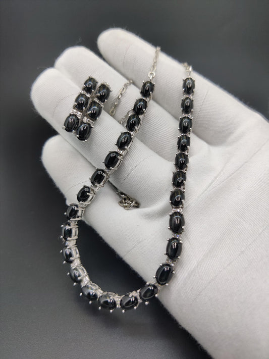 Black Star Necklace Earrings Set, Sterling Silver, Handmade Gemstone Jewelry