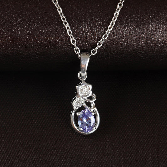 Genuine Oval Tanzanite Gemstone Pendant-925 Sterling Silver Jewelry-Diamond Minimalist Pendant-December Birthstone-Designer Handmade Jewelry
