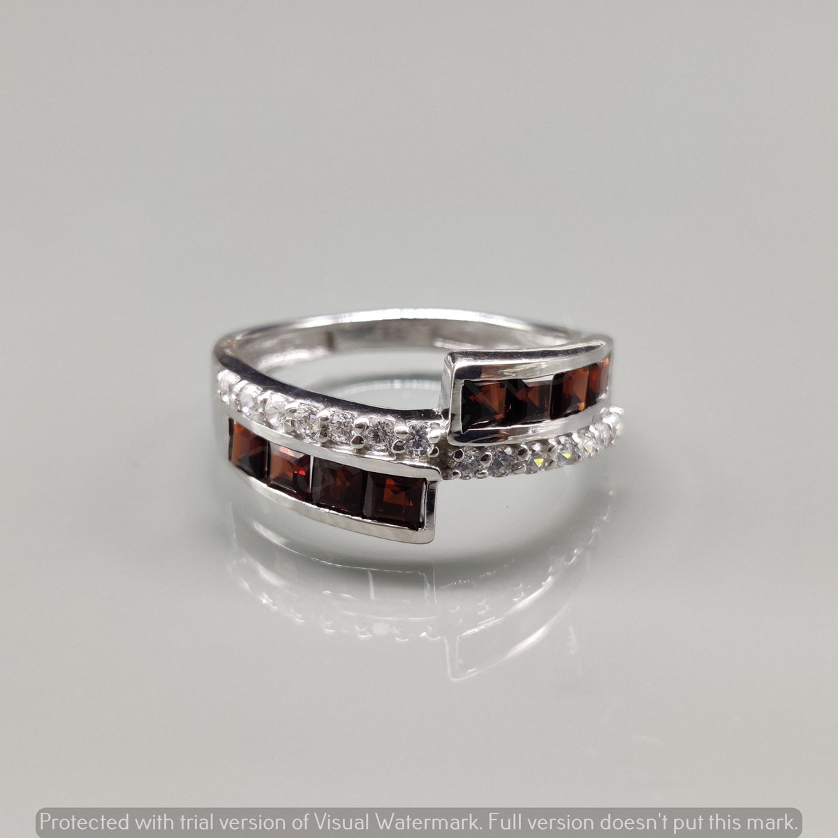Garnet Ring Sterling Silver, Red Gemstone CZ Band, January Birthstone Jewelry, Christmas