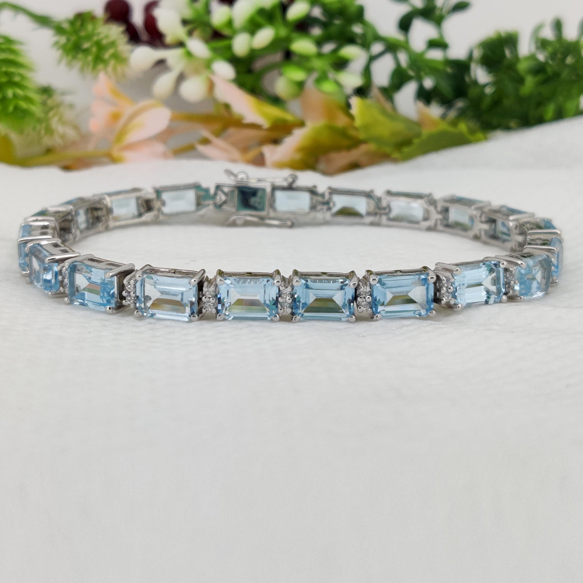 Blue Topaz Tennis Bracelet, 925 Sterling Silver, December Birthstone