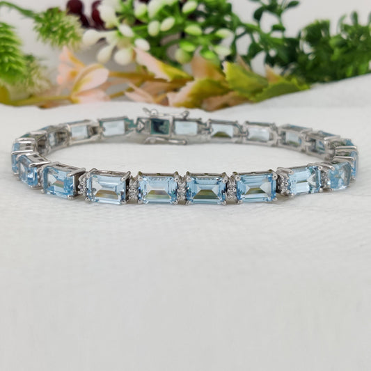 Blue Topaz Tennis Bracelet, 925 Sterling Silver, December Birthstone