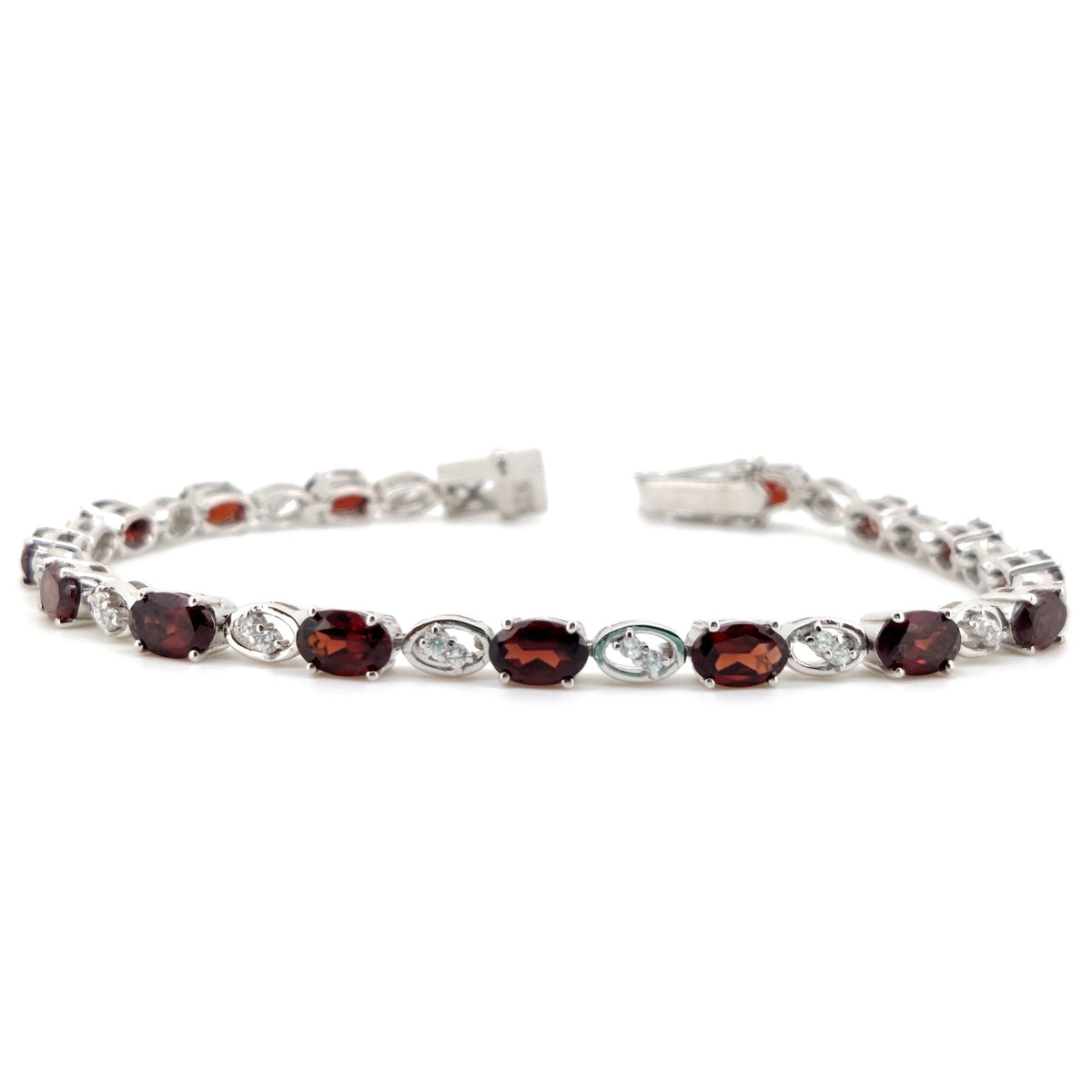 Oval Garnet Tennis Bracelet, Sterling Silver, January Birthstone, Red Gemstone Jewelry