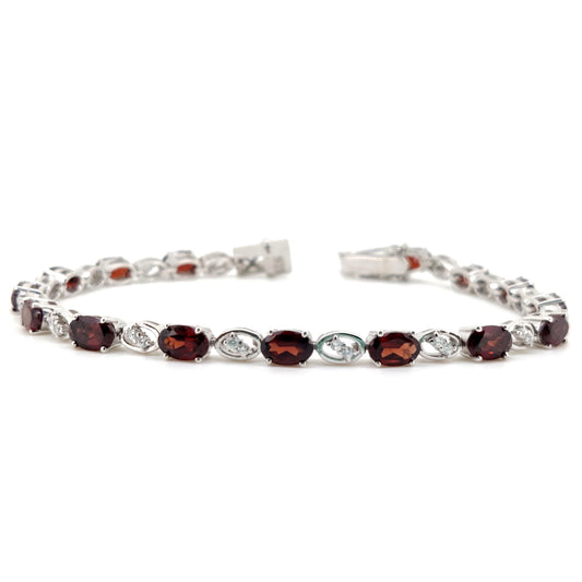 Oval Garnet Tennis Bracelet, Sterling Silver, January Birthstone, Red Gemstone Jewelry