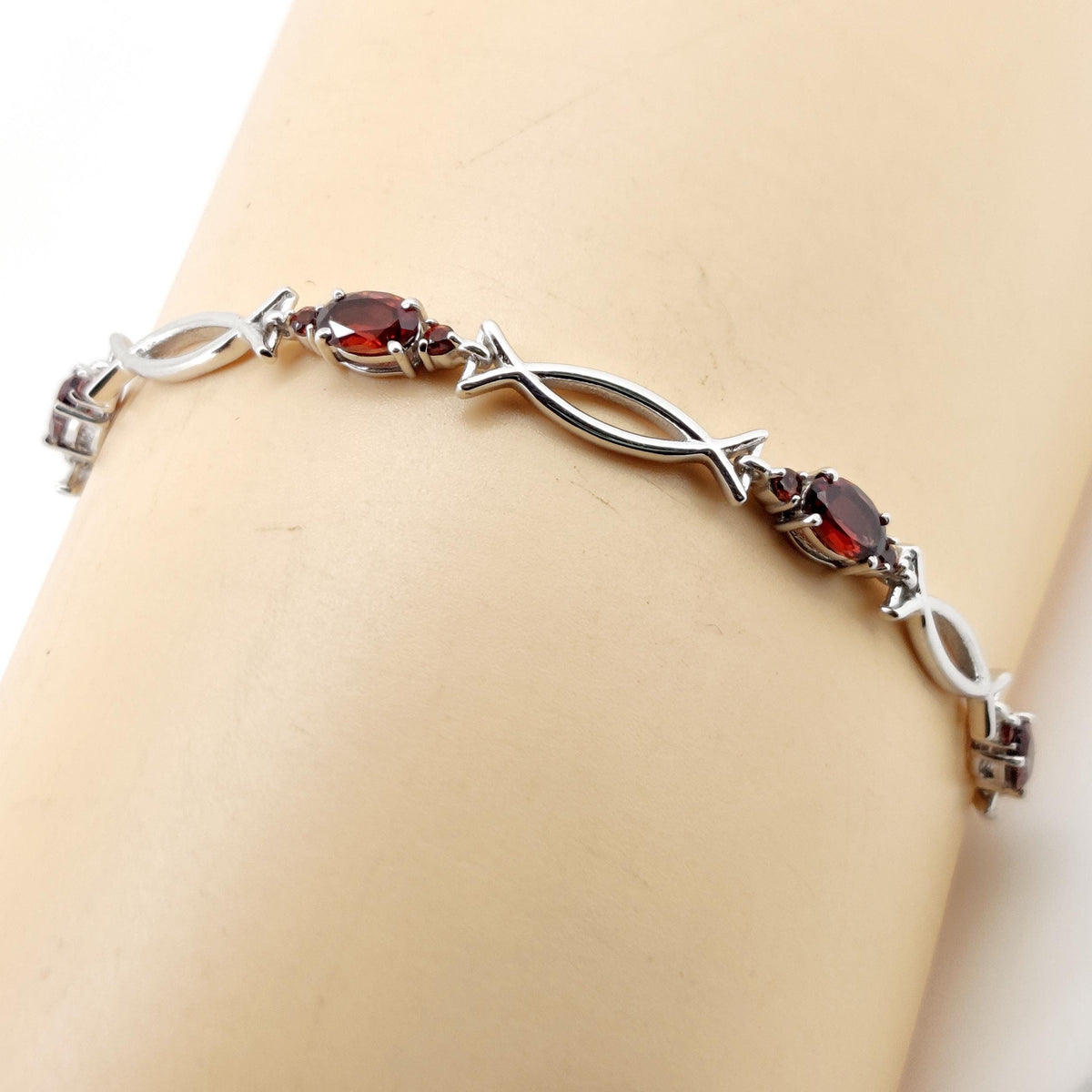 Garnet Tennis Bracelet: Sterling Silver January Birthstone Jewelry, Anniversary Gift