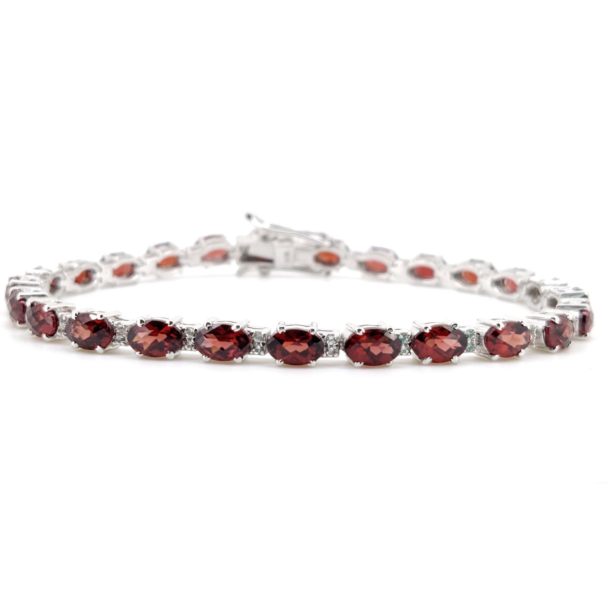 Oval Garnet Tennis Bracelet, Sterling Silver, January Birthstone, Minimalist Jewelry