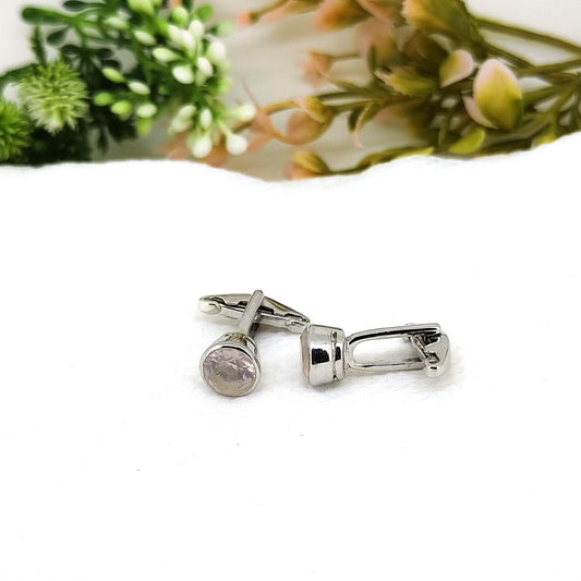 Rose Quartz Sterling Silver Cufflinks, Handmade Gemstone Anniversary Gift for Husband